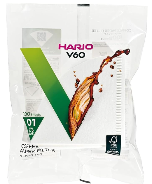 Filtro de Papel para Coador de Café V60, Tamanho 01, Pacote com 100 Hario, Branco